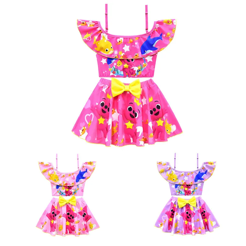 

2019 red Baby Girls swimsuit beach kids cute animal shark rainbow dress swimwear bathing suit bikini cartoon tankini swimsuits