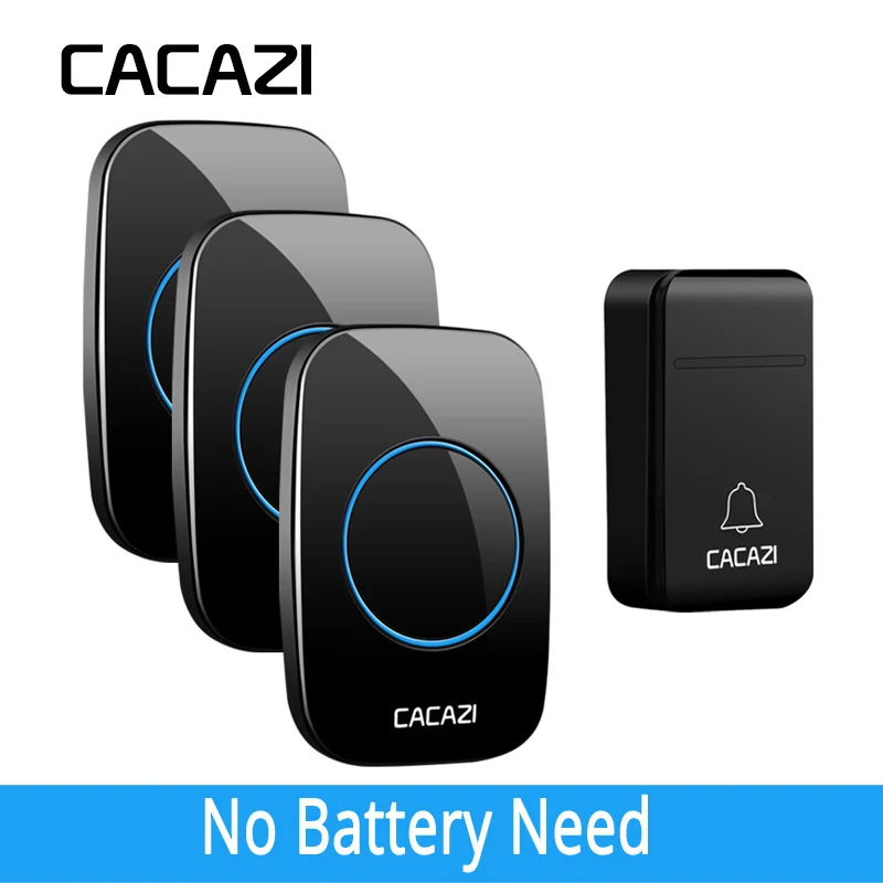 

CACAZI New FA12 Self-Powered Wireless Doorbell Waterproof Smart No Battery 200M Remote LED Home Calling Bell 38 Rings 3 Volume