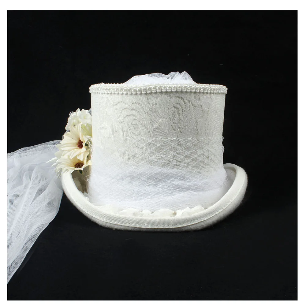4 размера, белая шерстяная женская шляпа для невесты, фетровая шляпа, Женская сетчатая шляпа в стиле стимпанк, Beaver Mesh, вечерние шляпы для свадьбы