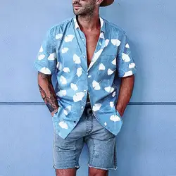 Мужская рубашка Повседневная рубашка с коротким рукавом мешковатая Пляжная Печать Кнопка отложной воротник Мужская Блузка Топы уличная
