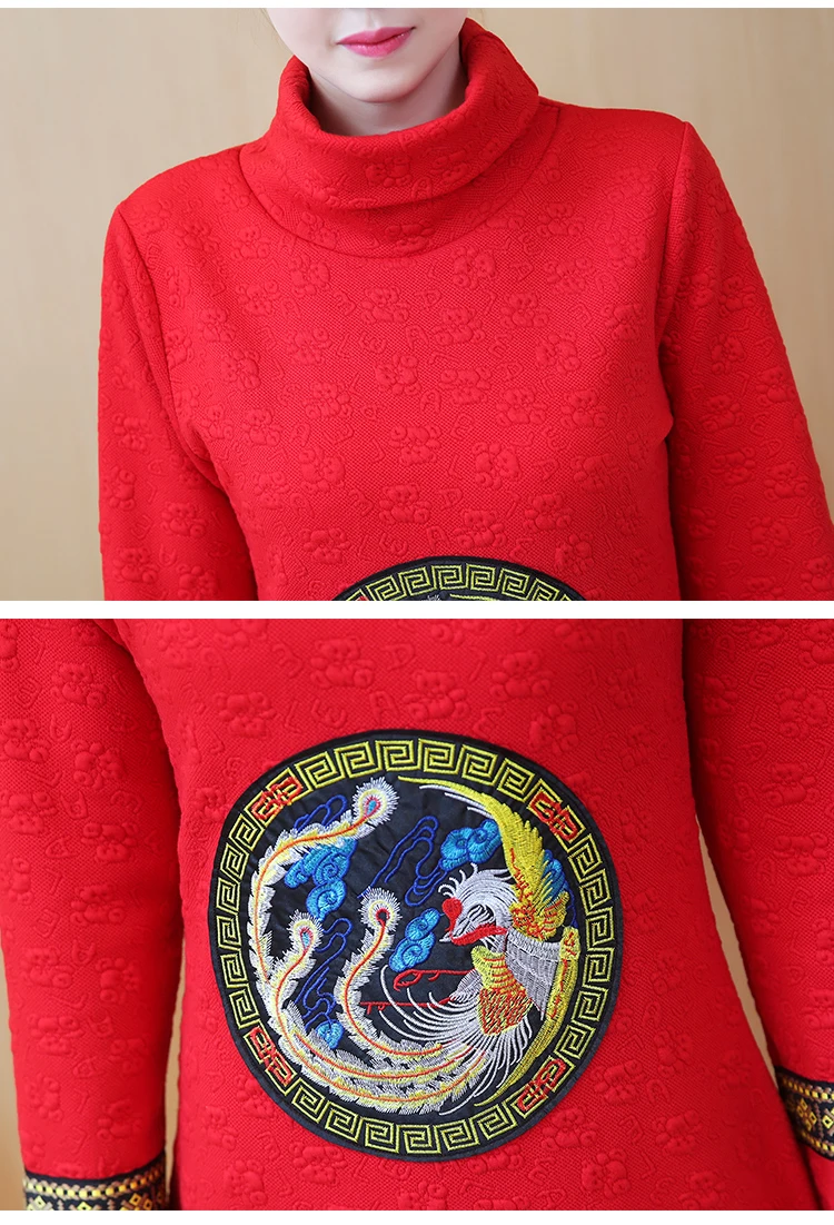 Зима 2018 новый с длинными рукавами утолщенной шелк cottonTurtleneck жаккардовое платье
