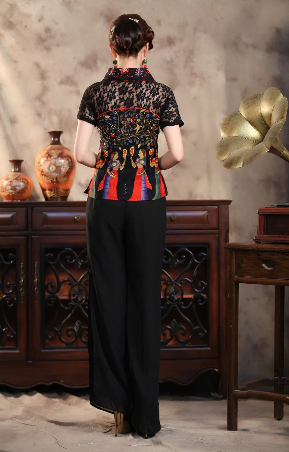 Sexy Black Lace Summer Women Shirt Top Chinese Style Cotton Linen Blouse Tradition Flower Clothing S M L XL XXL XXXL TS001 4