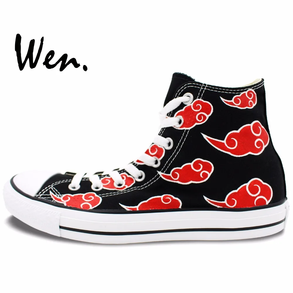 Wen Hand Painted Shoes Custom Design Anime Naruto Akatsuki Red Clouds Men Women S High Top Black Canvas Shoes Sneaker Factory Sneakers With High Heelssneakers Dresses Aliexpress