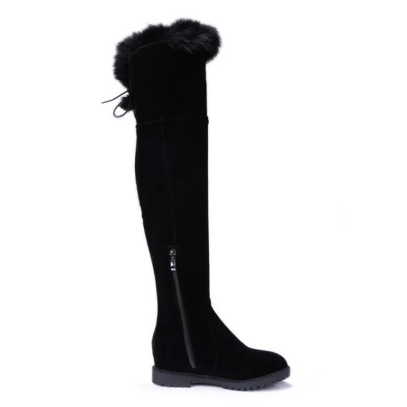 45 Frauen Lange Winter Plüsch Stiefel Mode Misakinsa Fell Größe 34 Schwarzes Flache Schuhe Warme Oberschenkel Plus Damen Hohe tAIwqHx8