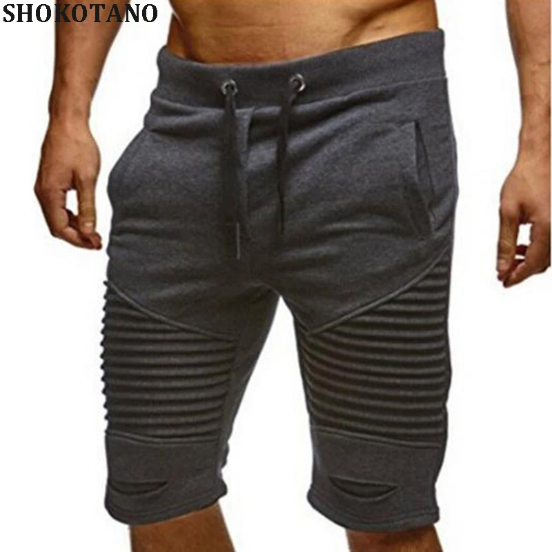 SHOKOTANO мужские летние короткие штаны, однотонные плиссированные спортивные штаны, модные повседневные штаны в стиле хип-хоп, мужские рваные брюки, уличная одежда