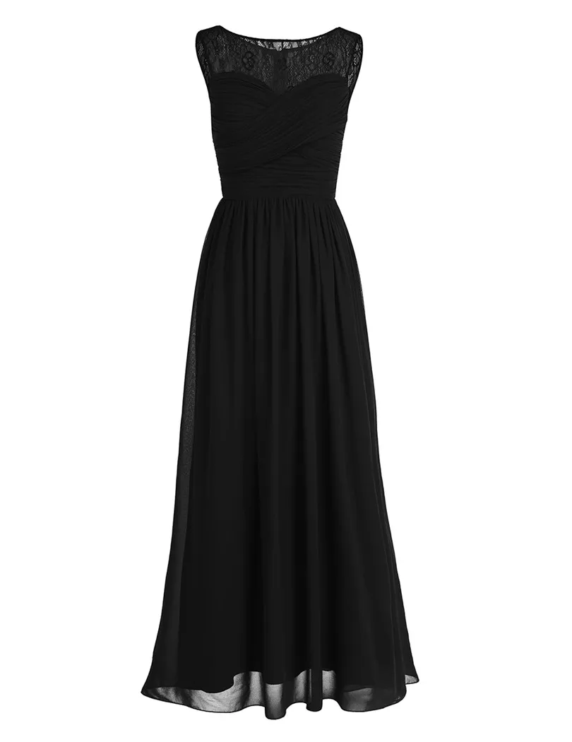 Black TiaoBug Коралловое абрикосовое женское шифоновое кружевное платье подружки невесты длинное платье для выпускного вечера размера плюс длина до пола Вечерние платья подружки невесты - Цвет: Black