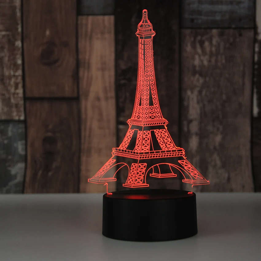 Новинка светильник 7 цветов Эйфелева башня светодиодный 3D ночник сенсорный USB