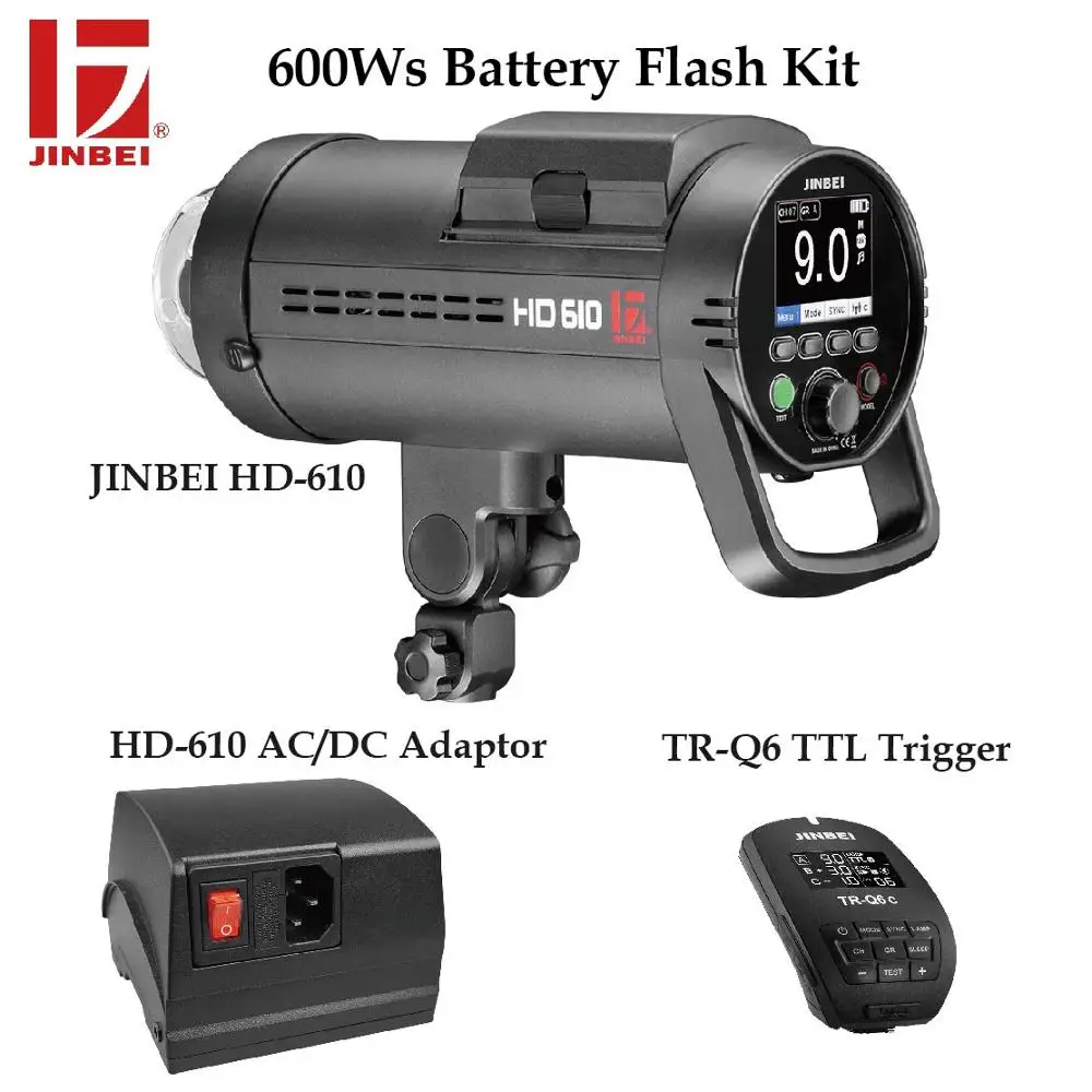 

JINBEI HD-610 600W Battery Powered Photo Flash Kit with HSS TTL TR-Q6 Trigger and AC/DC Adapter Outdoor Photography