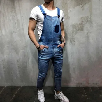 

2019 Hot Sales Men Vintage Jeans Jumpsuits Fashion Distressed Denim Bib Overalls Male Suspender Pants New Casual Jeans Jumpsuit