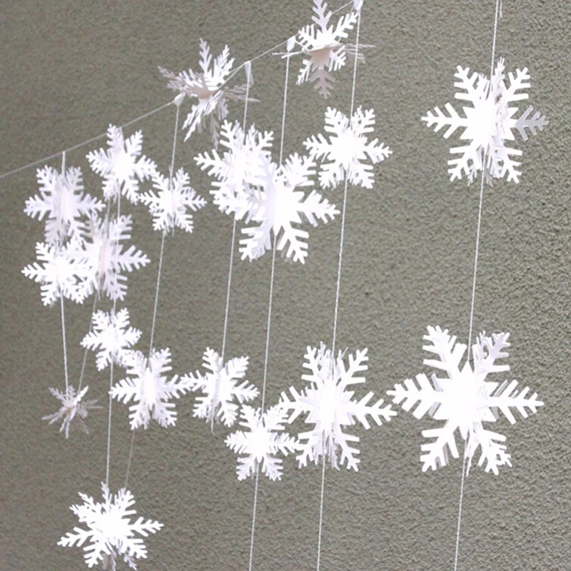 3m Frozen Party Supplies Silver Snowflake Shape Paper Garland Christmas Wedding Decoration Scene New Year Snow Flower Decoration