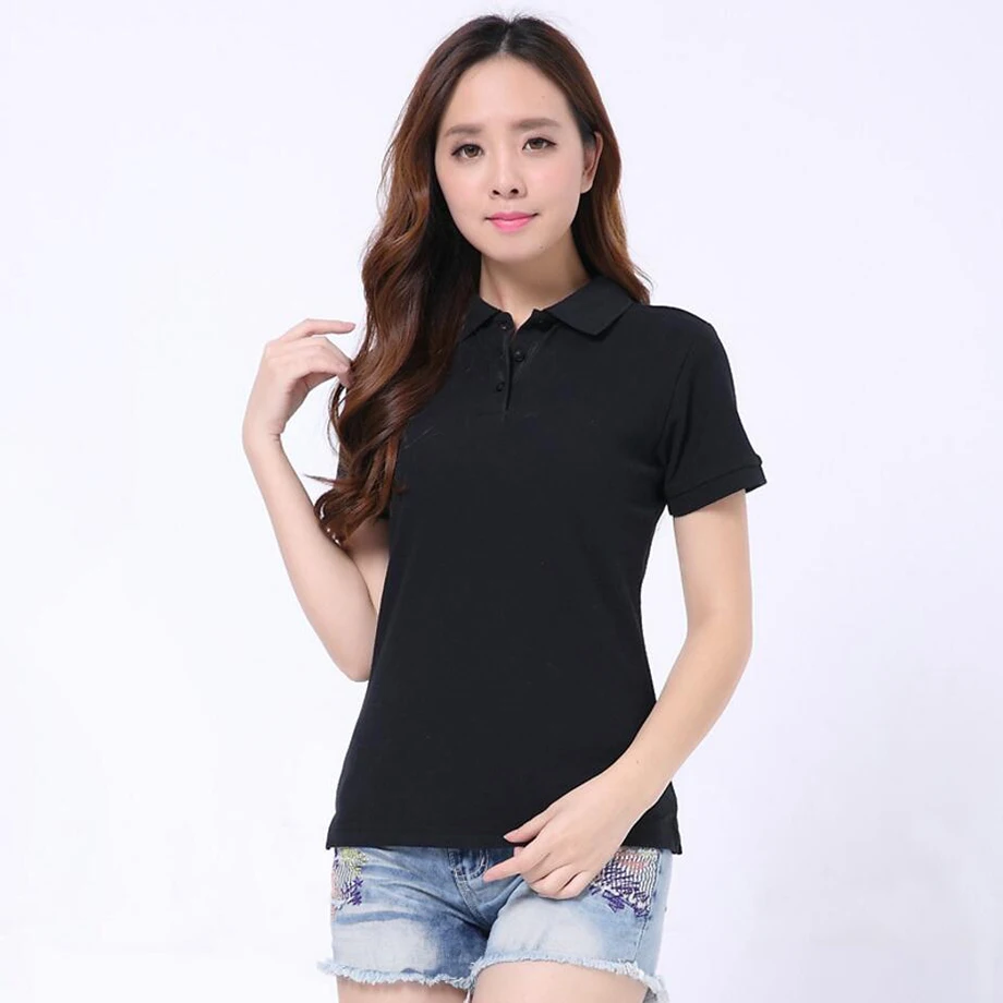 

mujer polo shirt CVC cotton plain polos women camisa femme shirts short-sleeve spring solid polo shirt 200G shirt women