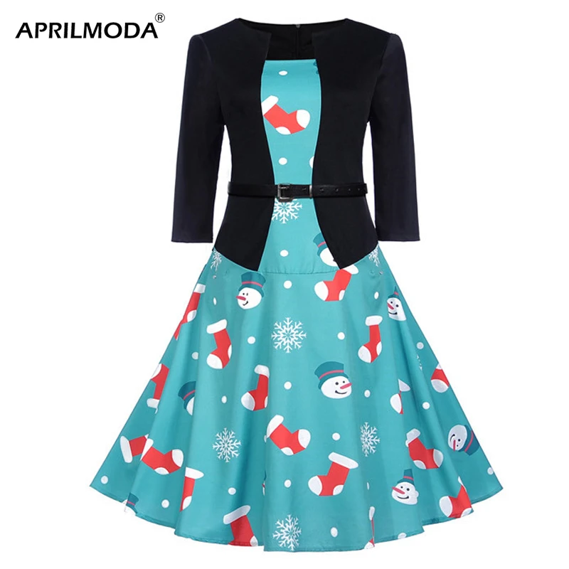 Christmas Retro Women Dress 50s 60s Vintage Swing Vestidos Hepburn