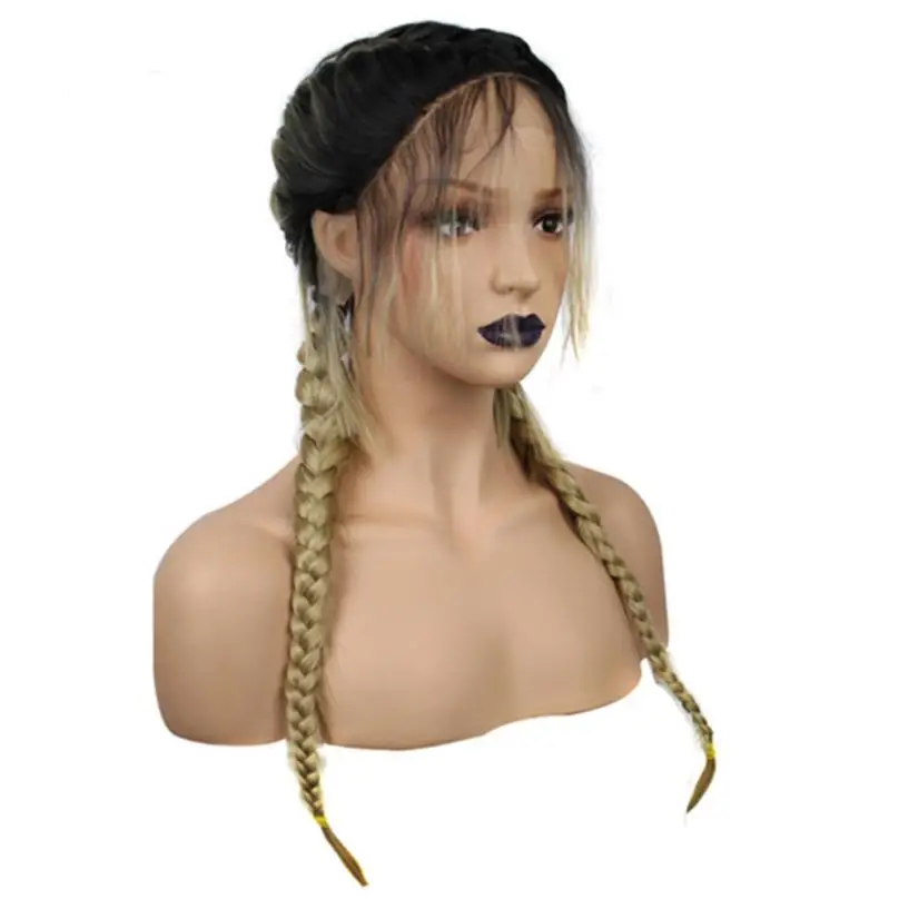 

Women's Synthetic Braided Double Lace Front Wig Long Ombre Black Wigs High Temperature Wire G0316