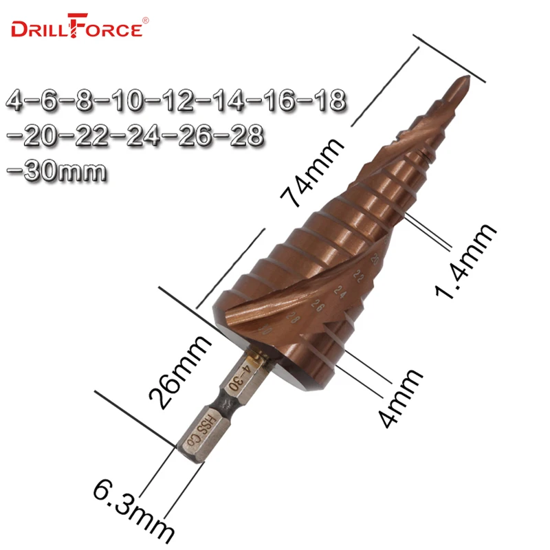 HSS M35 5% кобальтовое ступенчатое сверло HSSCO высокоскоростное стальное конусное сверло с шестигранным хвостовиком, набор инструментов, дырокол для нержавеющей стали