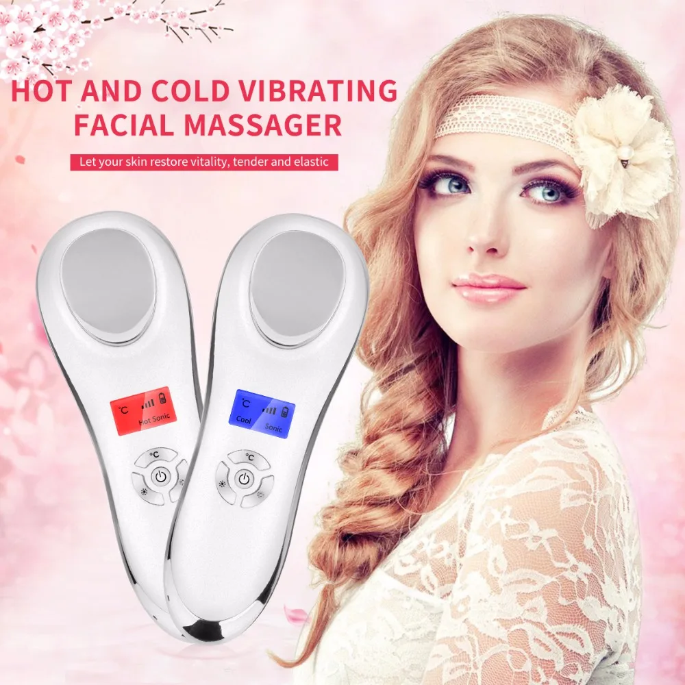 Rechargeable Hot and Cold Vibrating Ultrasonic Ion Facial Massager Face