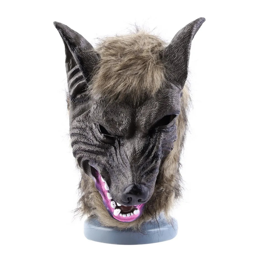 Hot Adults and Children Latex Animal Wolf Head With Hair Mask Fancy Dress Costume Party Scary