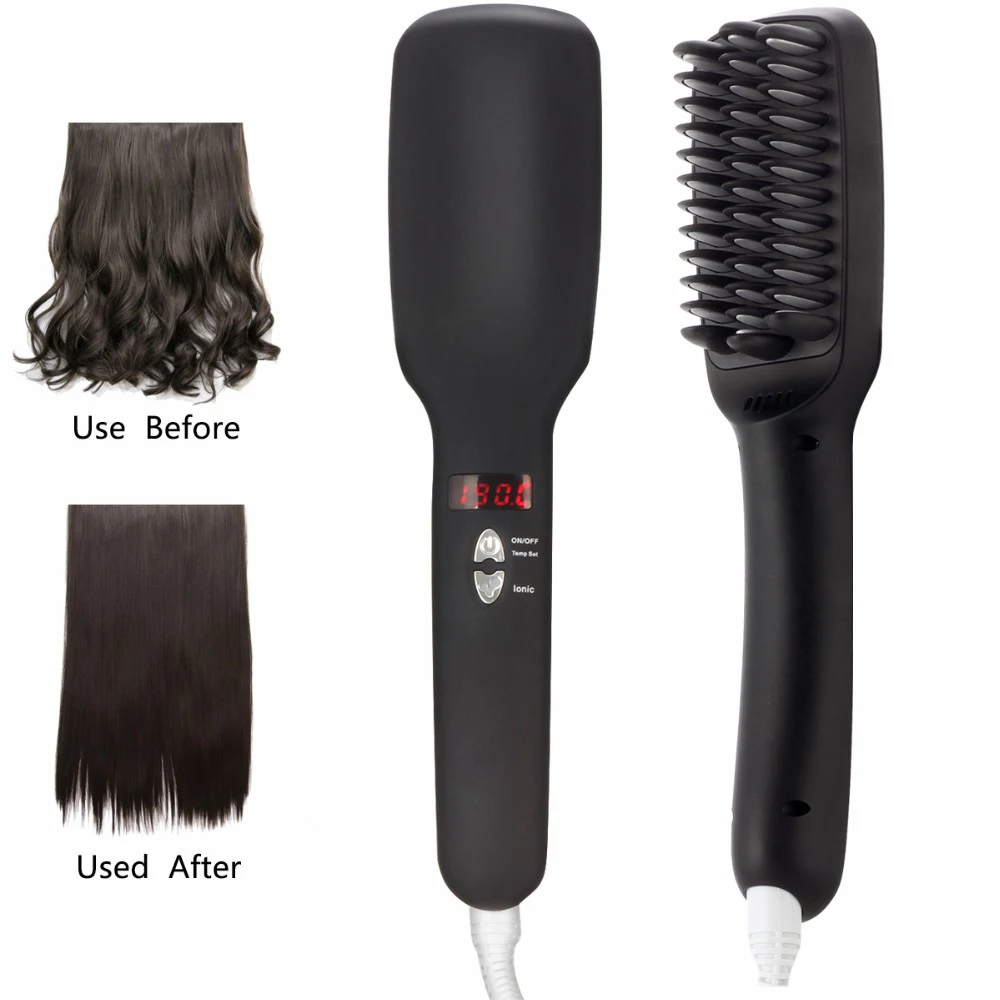 

RUCHA Ionic Hair Straightening Brush with Ceramic Tourmaline Electric Hair Straighteners Brush Flat Iron