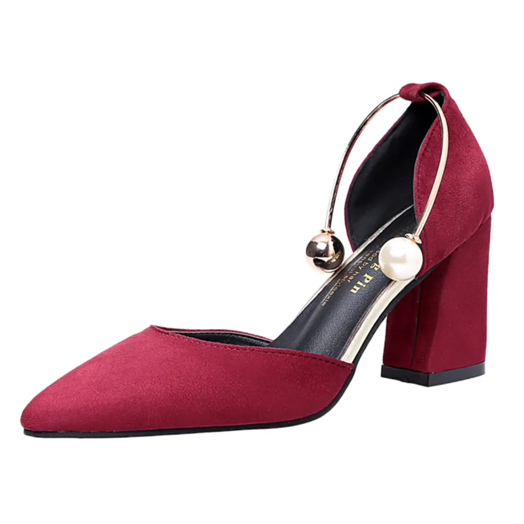 

SAGACE Women Shoes Soft Outdoor Leisure Squar High-heeled Pearl Casual Women Shalllow Single Shoes Soft-soled Ladies Shoes