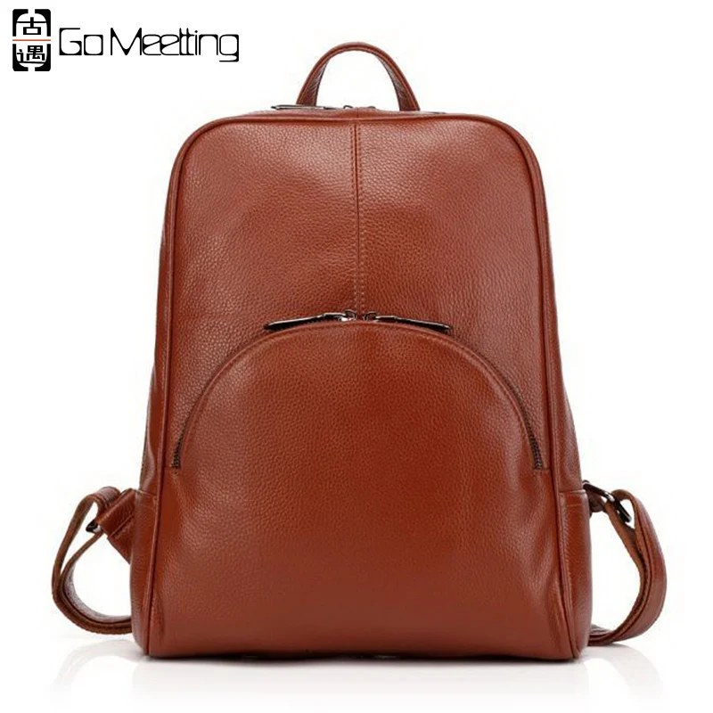 Go Meetting Genuine Leather Women Backpack High Quality Cow Leather Women's Shoulder Bags Vintage School Bag Travel Backpacks