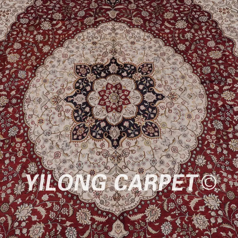 Yilong 9'x12 Кум шелковый ковер большой красный персидский ковер ручной работы шелк один узлы (SL69B9x12)