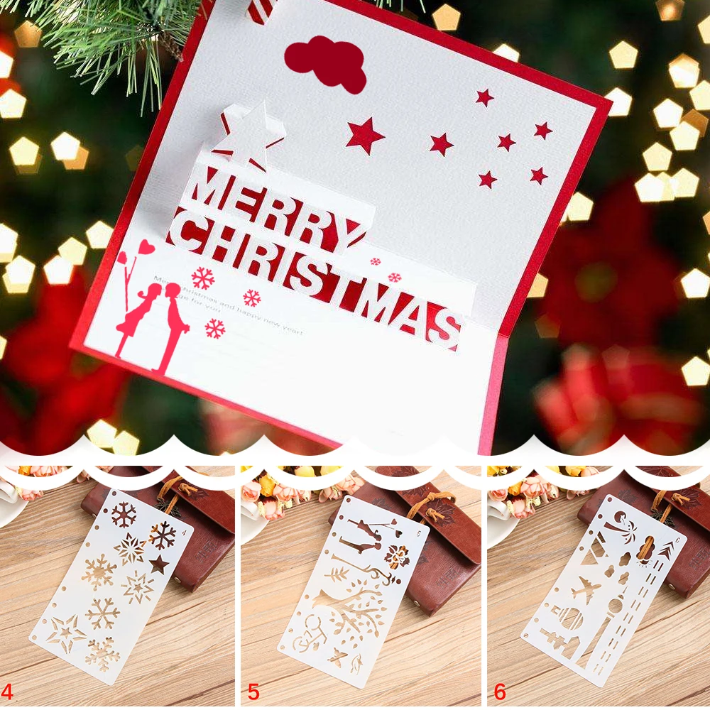 

1PC New Xmas Hollow Layering Stencils DIY Craft Tools Wall Painting Stamp Decorative Album For Paper Card Flower Decor