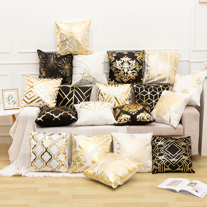 RULDGEE Gold Pillow Case Black And White Golden Painted Pillowcase Decorative Christmas Cushion Cover For Sofa Case Pillows