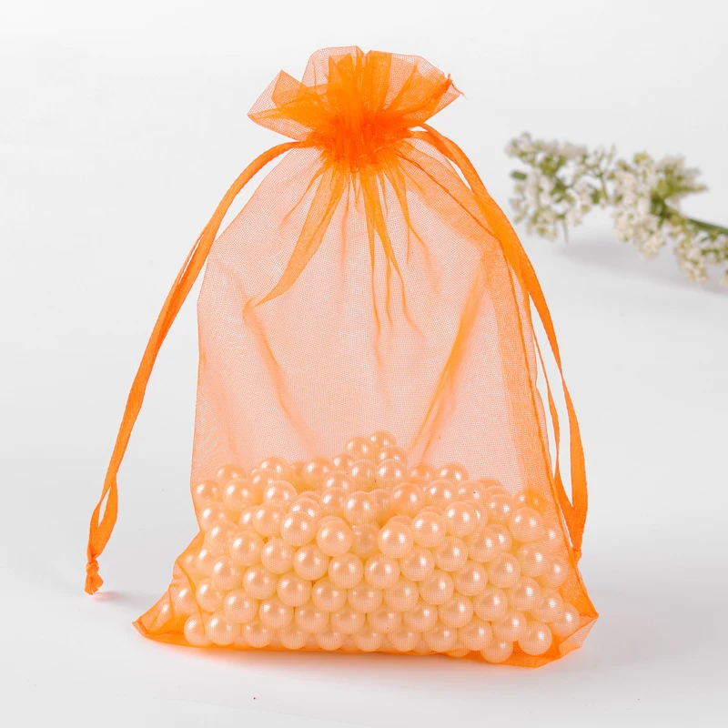 Orange Color Cheap Organza Gift Bags 30x40cm 50pcs/Lot Drawstring Large Gift Bags Wedding Favors