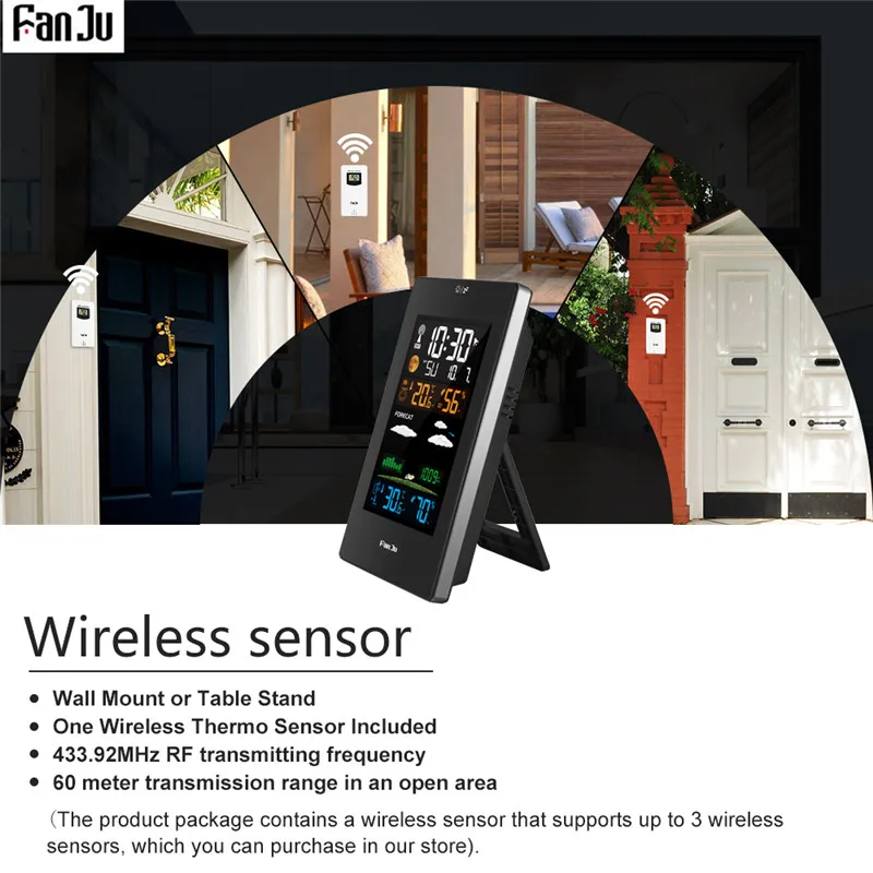 FanJu FJ3389 цветная метеостанция, беспроводной термометр, гигрометр, барометр, прогноз погоды, цифровой будильник, настенные часы, календарь