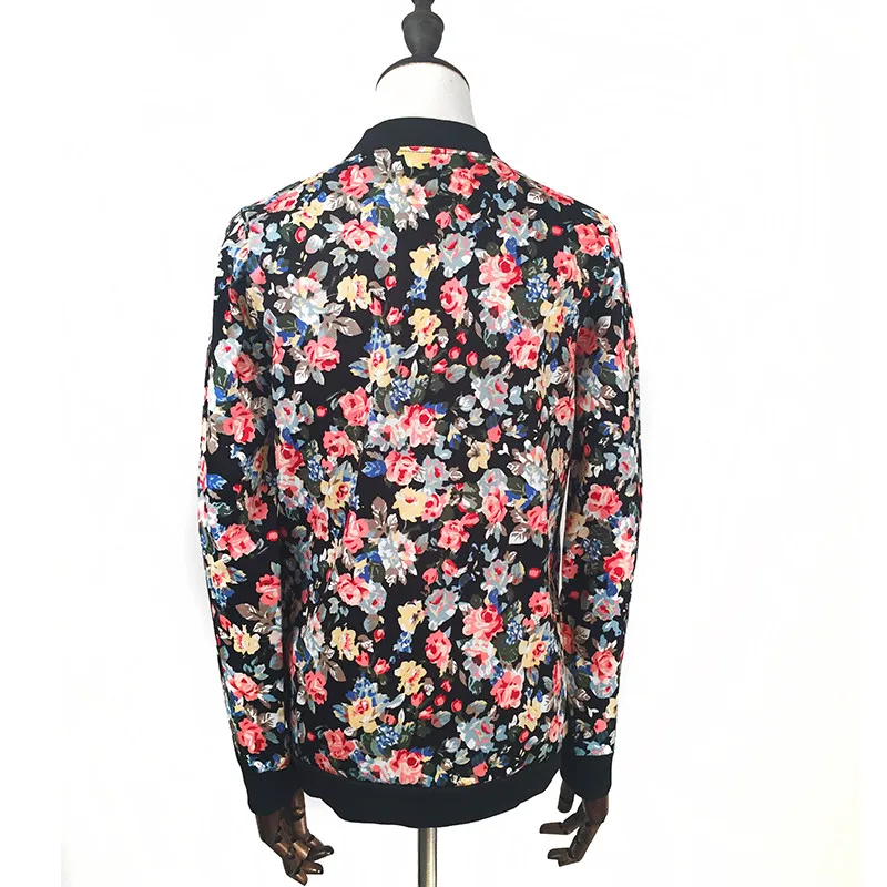 Plus Size 3XL Spring Autumn Fashion Baseball Floral Jacket Women Ditsy Print Zipper Varsity Outwear Woman Clothes C55302