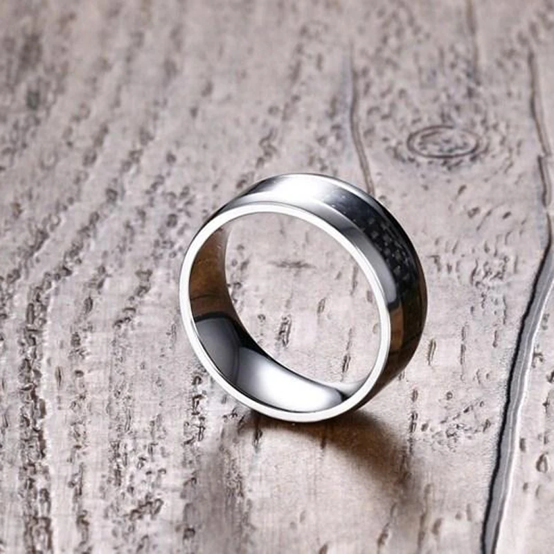 Men's Rings Stainless Steel Inlay Black Carbon Fiber Rings for Women Men Fashion Wedding Band Jewelry anel masculino