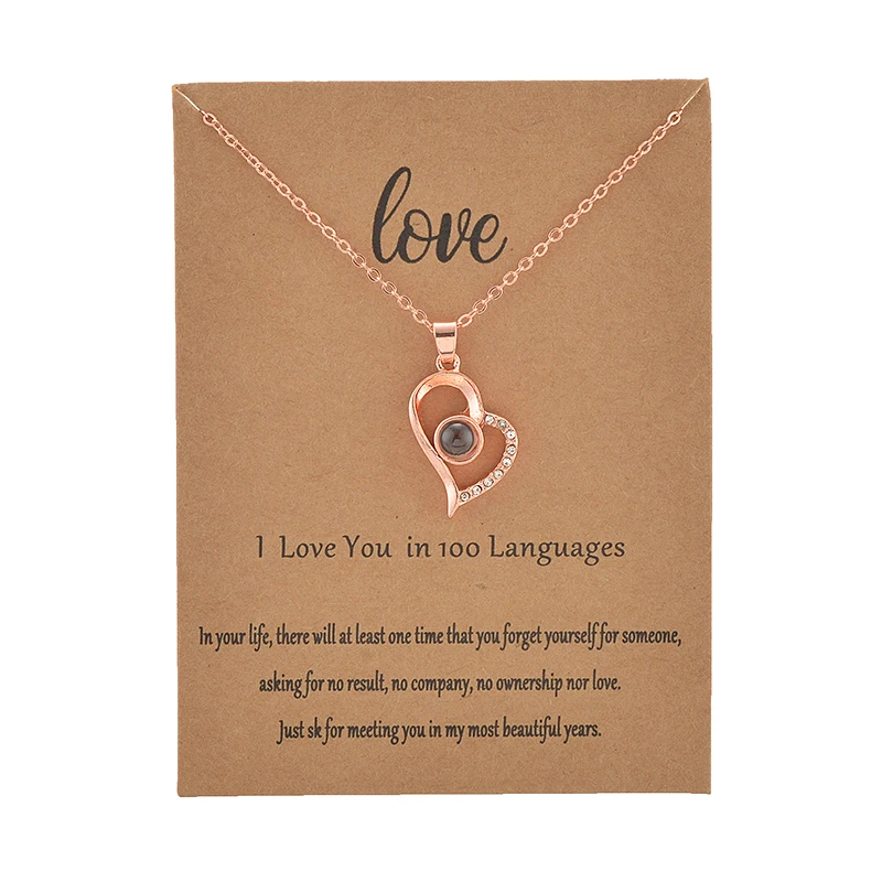 With Card Heart Shape 100 Language I love You Necklace For Women Wedding Letter Necklace Jewelry Drop Shipping - Окраска металла: HAVE Card Gold