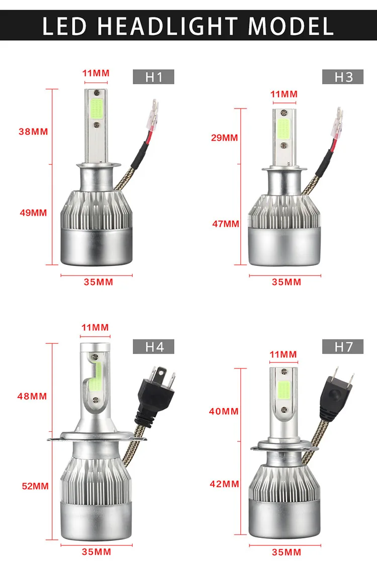 2 шт. C6 светодиодный H7 H4 h1 H3 H8 H11 H13 HB3 HB4 HIR2 HB1 HB5 hb2 H10 H27 H16JP H16EU автомобильные головные фары лампы COB Чип 36 Вт 6000 K