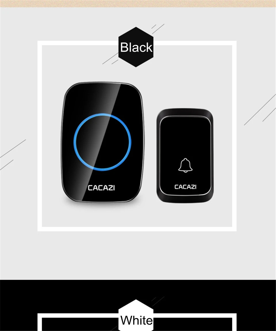 CACAZI водонепроницаемый беспроводной дверной звонок светодиоды на батарейках 300 м удаленный Домашний Беспроводной звонок EU Plug 58 Chime 1 Кнопка 1 2 приемника