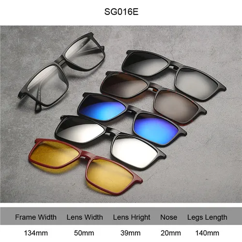 5+ 1 набор, очки для женщин и мужчин, зеркальные поляризованные солнцезащитные очки, на клипсах, для придания рецепта близорукости, дальнозоркости, астигматизма, магнитные зажимы - Цвет линз: 5