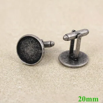 

20mm Blank Men's Cufflinks Bases Antique Silver Plated Round Bezel Cabochon French Cuff Links Findings Settings Bulk Wholesale