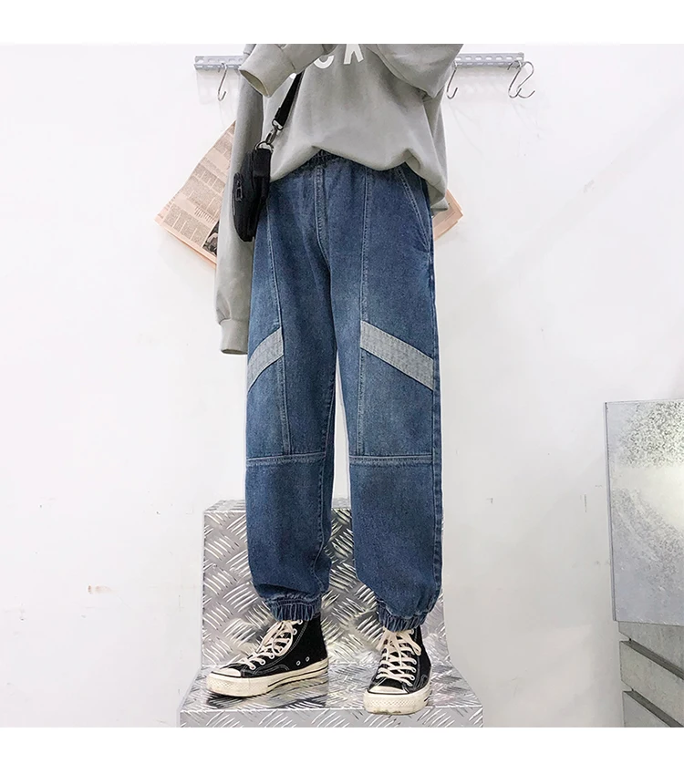 Осенние новые джинсы Мужская Мода стирка Ретро тренд диких джинсовые штаны человек уличной хип-хоп свободные ковбойские штаны мужской