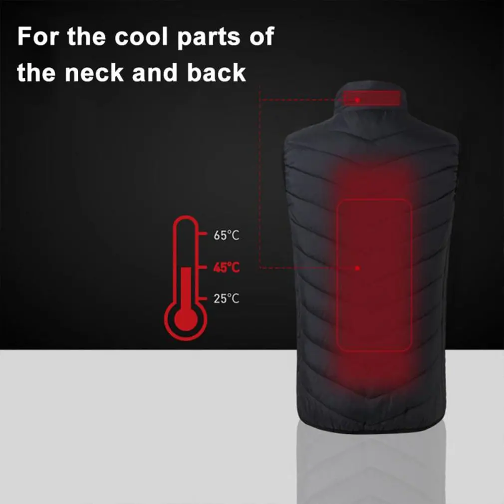 

Intelligent Charging Heating Vest Electric Heated Vest USB Thermal Warm Cloth Durable Winter Jackets Black