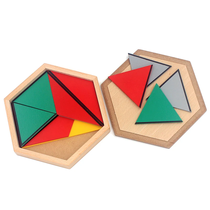 High Quality Wooden Montessori Materials Toys Constructive Triangles Rectangular Pentagon 5 Sets Early Preschool Educational 4
