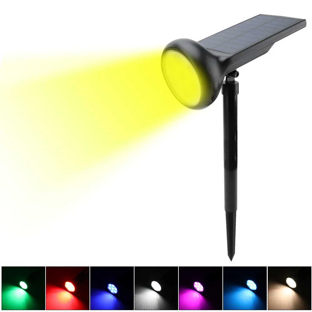 

BORUiT 7 RGB LEDs Solar Powered Lamp IP55 Waterproof Landscape Spotlight Auto Change 7 Colors Light for Yard Patio Lawn Lighting
