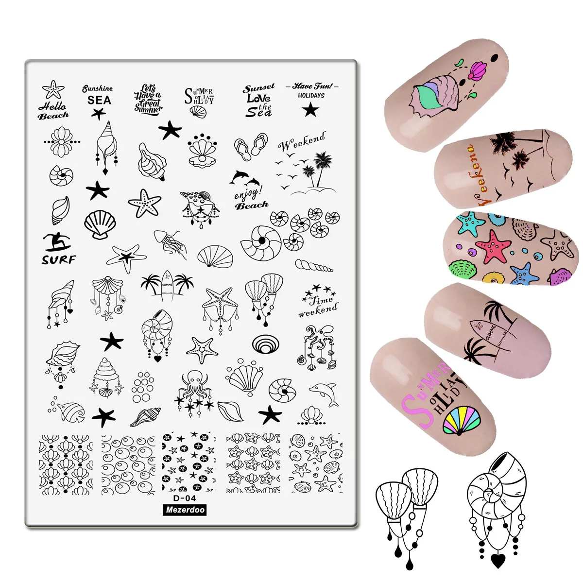 

Summer Holiday Large Nail Art Image Stamp Template Plates Sea Theme Conch Starfish Shell Design Polish Stamping Manicure Tools