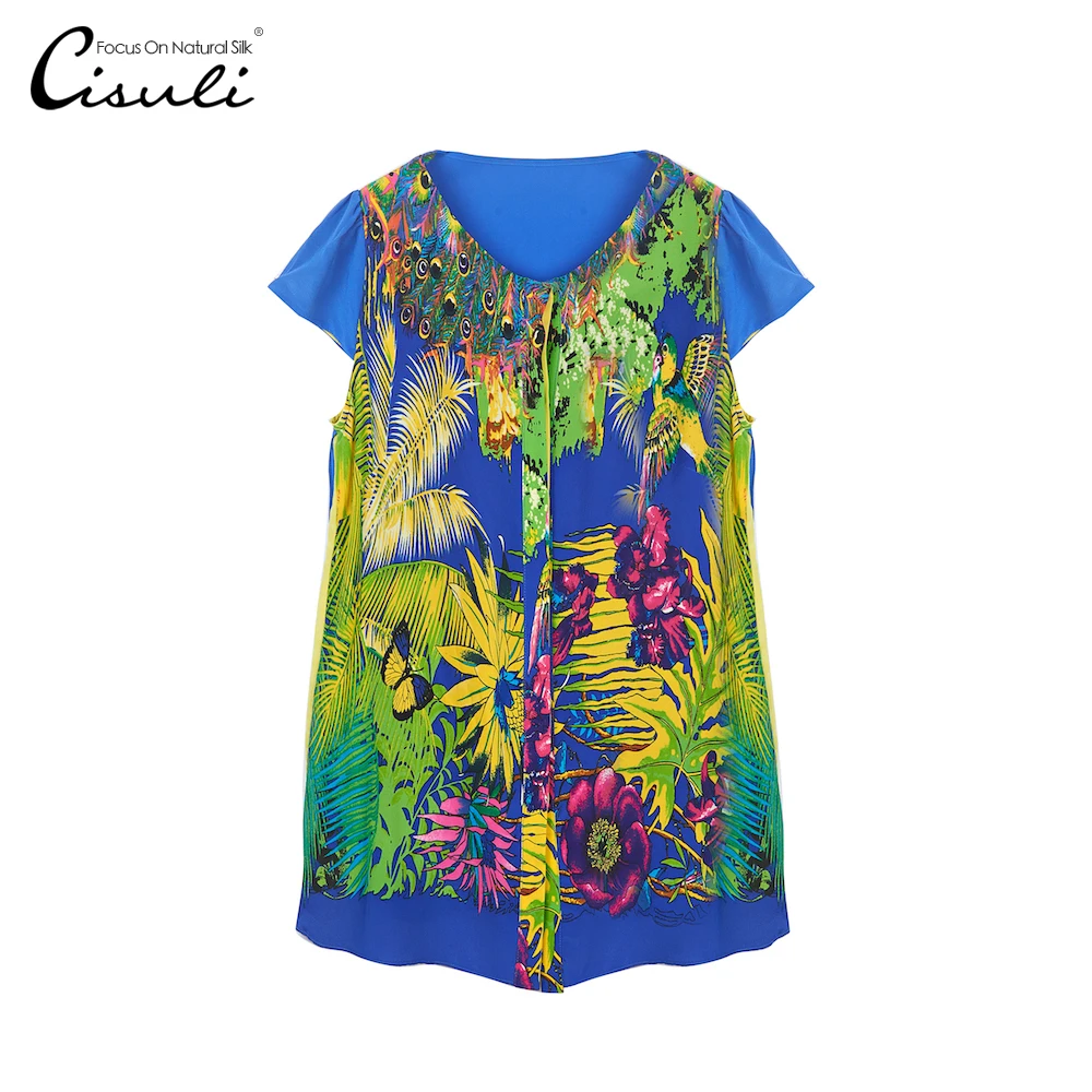 

CISULI 100% Silk Chiffon Shirt Pure Silk Foral Printed Pattern Casual Shirt New Arrive Women Summer Shirts Wholesale Promotion