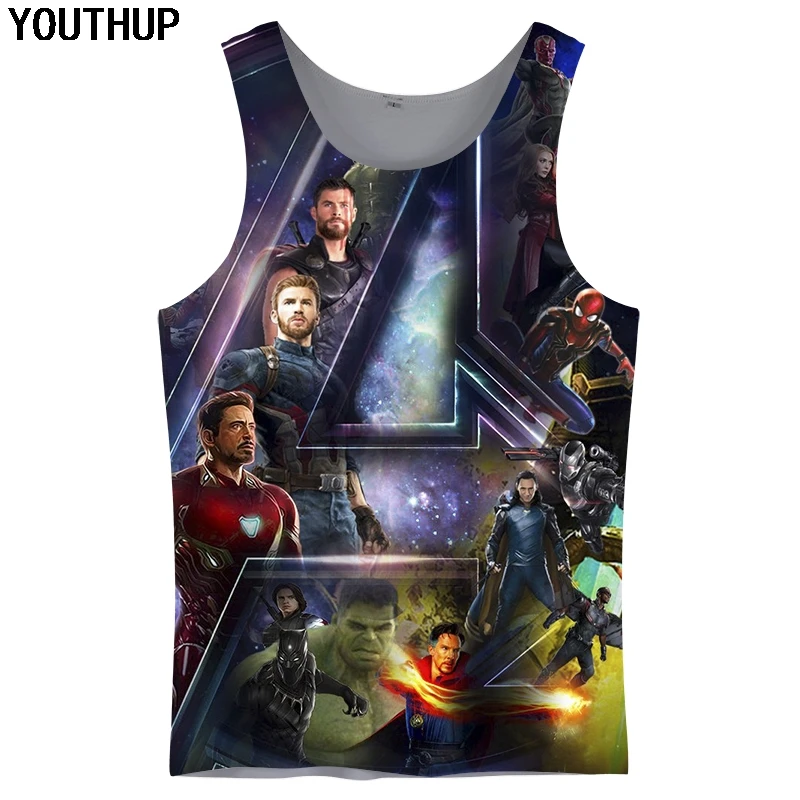 YOUTHUP 2018 Tank Tops Men 3D Print Character Tees Shirts Iron Man Vest