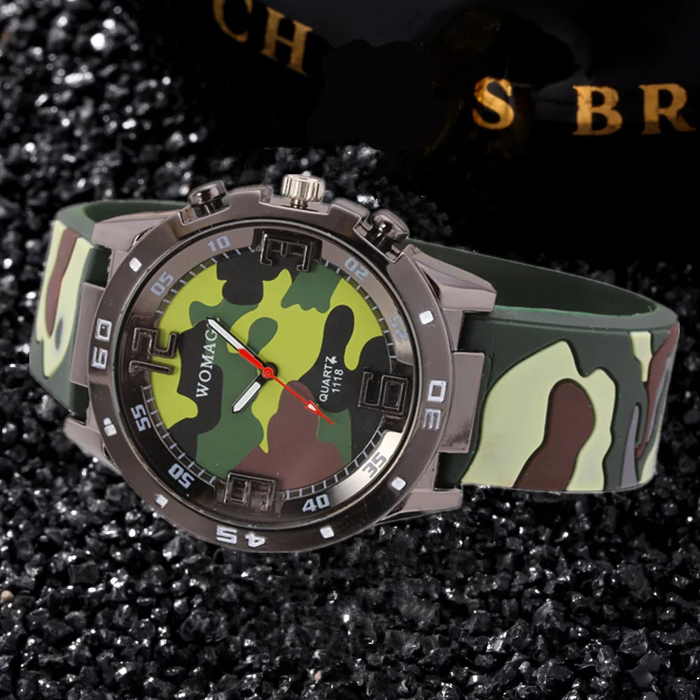 Элитный бренд Для мужчин часы модные камуфляжные военные часы Мягкий Силиконовый мальчик дети спортивные кварцевые часы Горячая Orologio Uomo