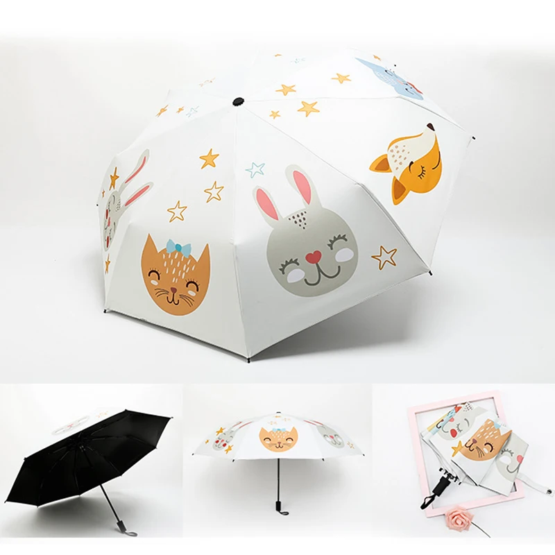 Милый мультяшный животный зонтик анимационный креативный складной животный зонтик для лица детский портативный зонтик для мальчика девочки лиса Зонты