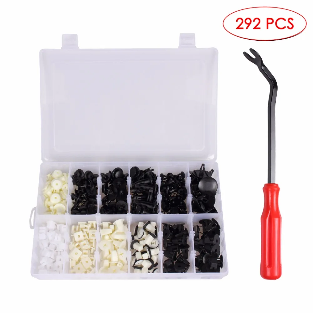 

292Pcs Auto Car Fastener Clips 12 Assorted Types Universal Nylon Plastic Fasteners for Door Bumper Mudguard Water Bank Rivet