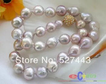 

Wholesale free shipping >>lustre 17" 13mm lavender almost round keshi reborn PEARL NECKLACE