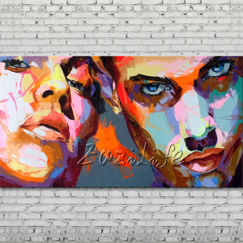 

Palette knife portrait Face Oil painting Character figure canva Hand painted Francoise Nielly wall Art picture for living room22