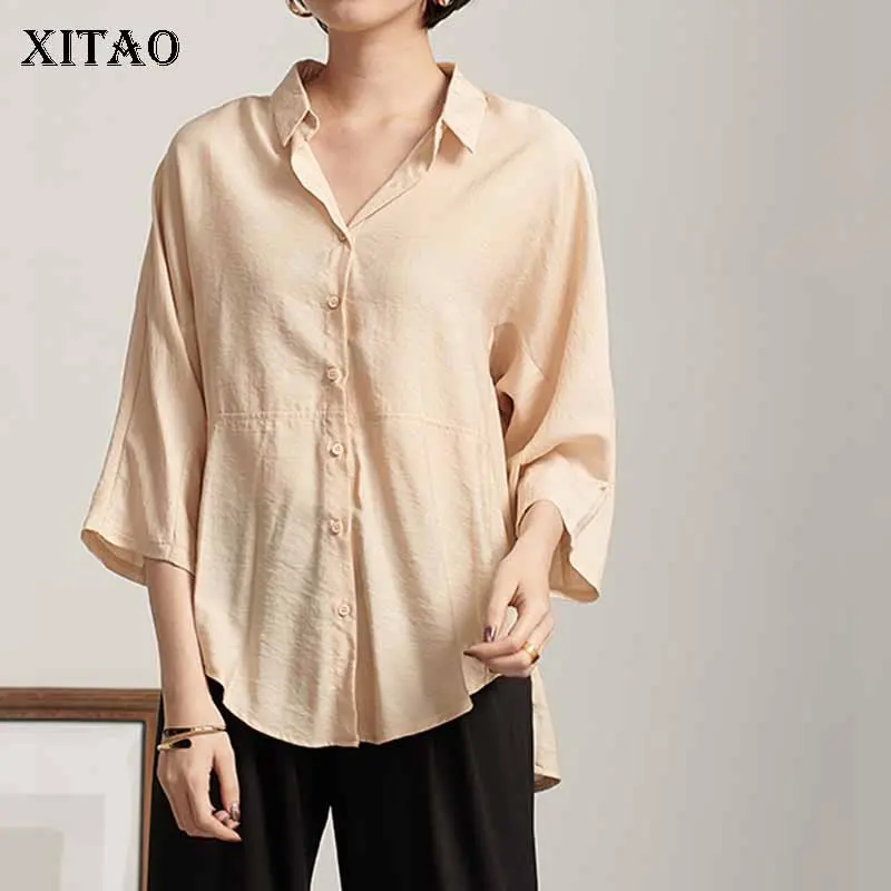 [XITAO] 2019 New Europe Casual Loose Half Sleeve Solid Color Slim Fit Button Shirt Fashion Women Summer Wild Blouse ZQ1854 |