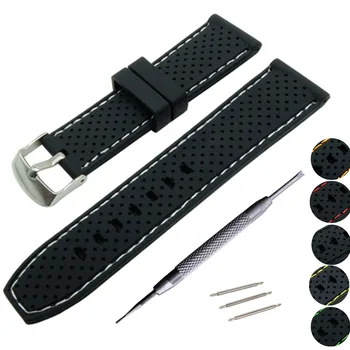 

Soft Silicone Rubber Watch Band 22mmRubber Watch Strap Band Waterproof Ventilation Anti-Sweat Watchband + Tool