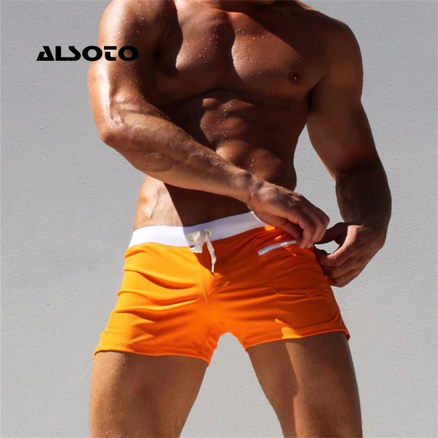 ALSOTO Brand Men Swimwear Swimsuits Swimming Boxer Shorts Trunks Pocket Mens Swim Boxers Beach Surf Board Shorts Bathing Suit 2